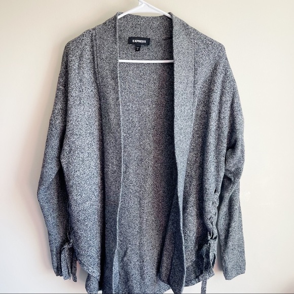 Express Sweaters - Express Gray Lace Side Heavy Cardigan Sweater